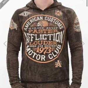 Affliction Men's American Customs Petrol Graphic Acid Wash Reversible Hoodie LG